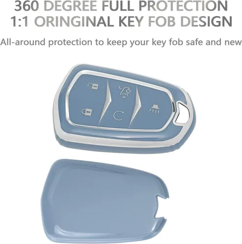 Miniatura 3 de OFFCURVE Funda protectora para llave de Cadillac Escalade 2015-2019 CTS XTS ATS STS XT4 XT5 CT6 SRX Smart Key Holder Accesorios de coche, azul