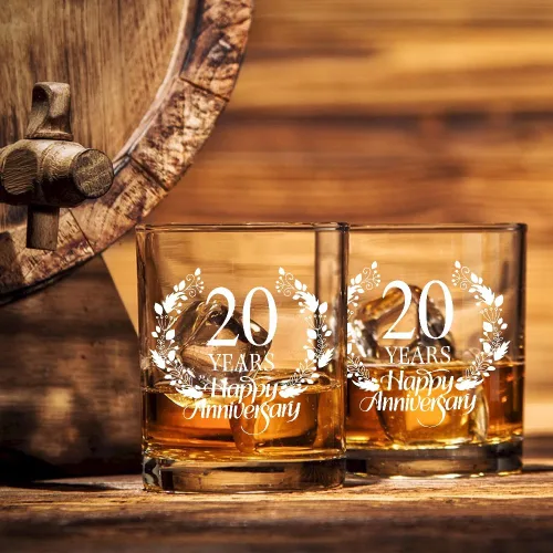 Miniatura 5 de Perfectinsoy Juego de regalo de cristal de whisky de 20 años, regalo de boda para mamá, papá, abuelos, alma gemela, pareja, regalos de 20 años