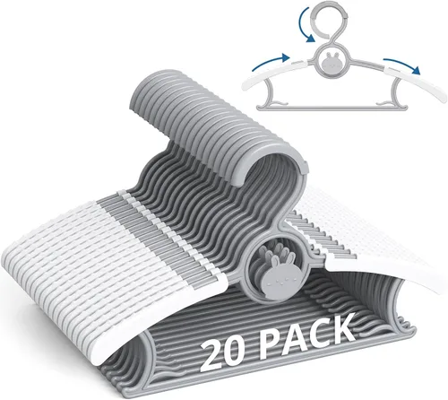 Miniatura 12 de Paquete de 60 perchas para niños, extensibles y apilables, perchas de mezcla de colores para niños pequeños, niños y adolescentes, perchas