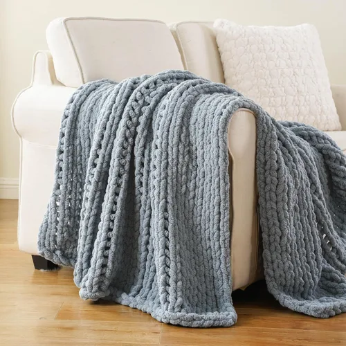 Miniatura 4 de Battilo - Manta de punto grueso de cachemira beige y crema, manta suave y gruesa de chenilla, manta de crochet de punto trenzado hecha a mano
