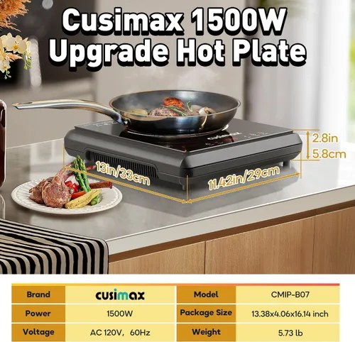 Miniatura 5 de CUSIMAX Placa caliente de 1500 W, estufa eléctrica infrarroja portátil para el hogar con 7 velocidades, sensor de estufa de encimera de cerámica