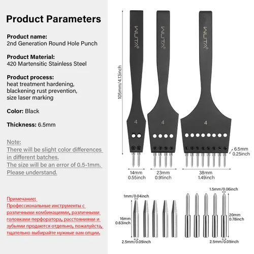 Miniatura 3 de WUTA Juego de Herramientas de Trabajo Profesional para Cuero Desmontable, Perforadora de Círculo, Punzón de Costura, Kit de Herramientas Manuales