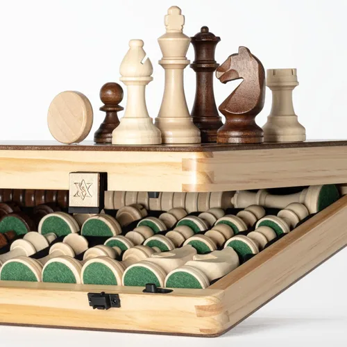 Miniatura 2 de A&A Juego de ajedrez magnético de madera de 15"/Tablero plegable/Piezas de ajedrez de caballero alemán Staunton de altura king de 3"/Incrustaciones