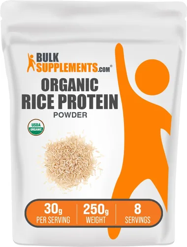 BulkSupplements. com Proteína de arroz orgánica en polvo, proteína vegetal vegana, sin sabor, vegana y sin gluten, 1.06 oz por porción, 8.8 oz