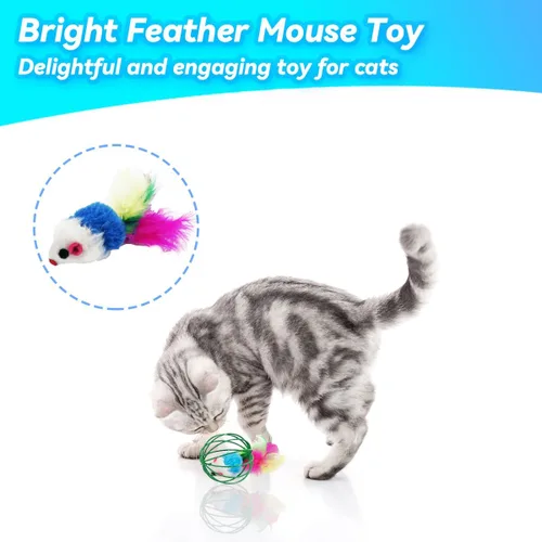 Miniatura 4 de Juguetes para gatos, 6 paquetes de juguetes para gatos y gatitos de interior, bolas de jaula de metal con ratones y campanas, juguetes interactivos