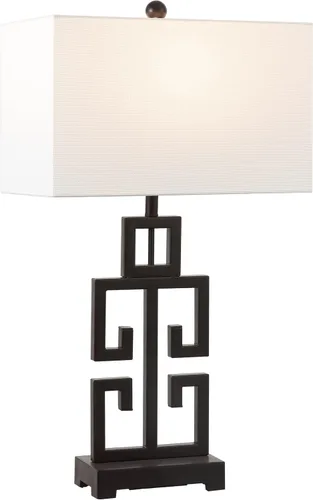 Miniatura 4 de SAFAVIEH Lighting Collection - Juego de 2 lámparas de mesa con llave griega, base de metal dorado antiguo con pantalla de tela blanca, bombillas LED