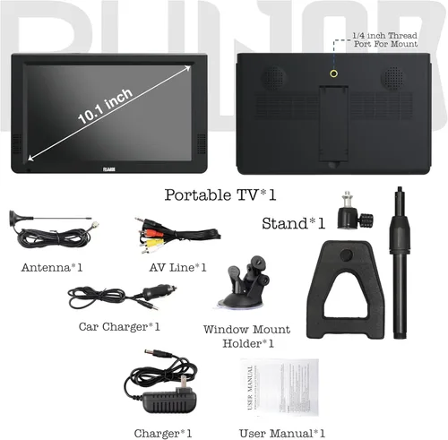 Miniatura 7 de TV portátil de 10 pulgadas, TV con batería con entrada USB/SD/HDMI, mini TV pantalla LCD de 1080P con soporte para campamento, automóvil, cocina