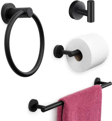 Miniatura 10 de Marmolux Acc - Juego de accesorios de baño de 3 piezas con soporte para papel higiénico negro mate, anillo para toallas y gancho para toallas