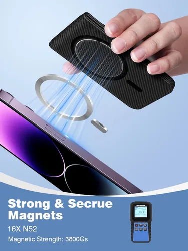 Miniatura 3 de TopMade Cartera MagSafe con soporte, soporte para 5 tarjetas con bloqueo RFID, soporte magnético para tarjetas para iPhone 17/16/15/14/13/12