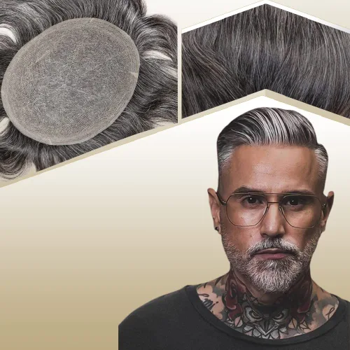 Miniatura 23 de Tupé de cabello humano europeo para hombres, suave encaje suizo completo, sistema de reemplazo de cabello, extensiones de cabello de 10 x 8 1B
