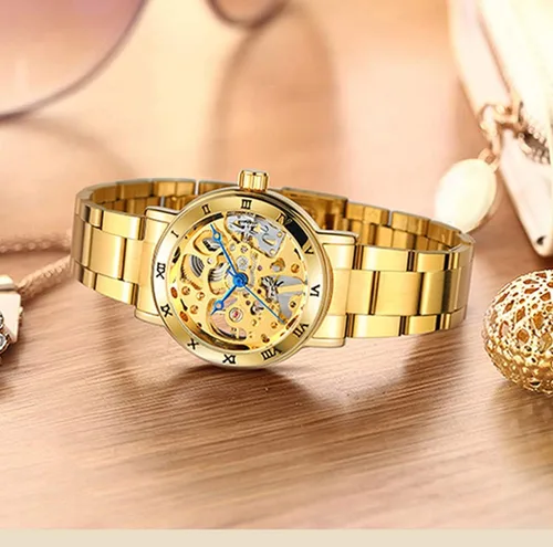 Miniatura 4 de SENRUD Reloj mecánico de viento para mujer, correa de acero completa, impermeable, esqueleto de moda, reloj de pulsera para mujer