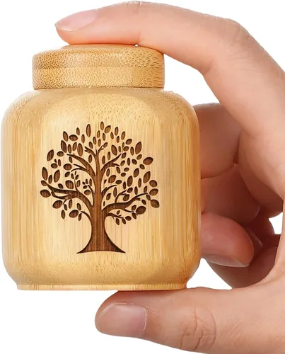 Miniatura 9 de Pequeños Juegos de Urnas para Cenizas Humanas, Conjunto de 1, Mini Urnas para Cenizas Hechas de Bambú con Patrón de Árbol de la Vida Grabado, Mini