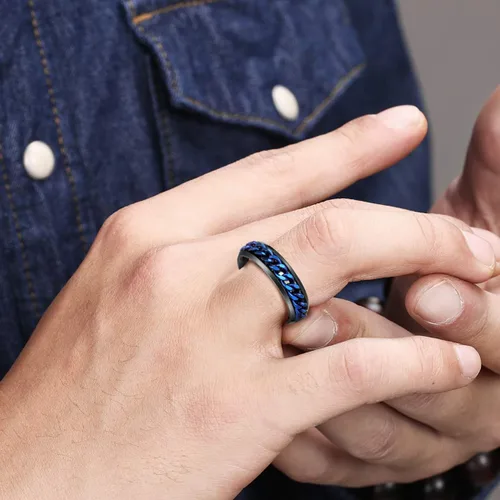 Miniatura 87 de Anillos giratorios para la ansiedad para hombre, anillos clásicos de cadena para mujeres y adultos, anillo de acero de titanio