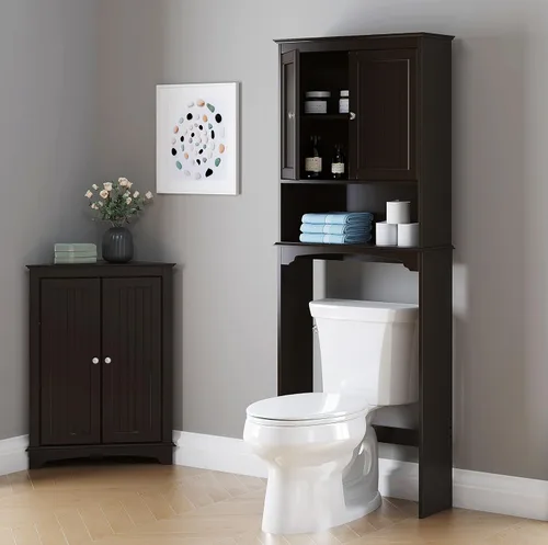 Miniatura 4 de Spirich Armario sobre el inodoro para almacenamiento de baño, armario de almacenamiento sobre el inodoro con puertas y estantes ajustables