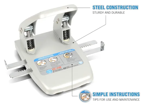 Miniatura 2 de Carl CARL 62040 - Perforadora de dos agujeros hc-240 de capacidad para 40 hojas, diámetro 9/32, agujeros, plateado, metálico