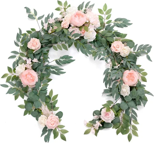 Ling's moment Guirnalda de Flores en Arco – Eucalipto y Rosa de 6 Pies – Decoración de Mesa de Novios para Recepción de Boda, Guirnalda Floral
