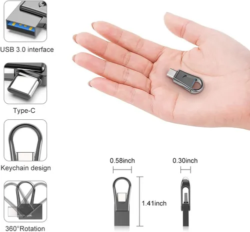 Miniatura 3 de 32GB Unidad flash USB C, unidad flash OTG 2 en 1 USB 3.0, unidad de memoria USB de doble Stick Pen Drive para smartphones Android con tipo-C