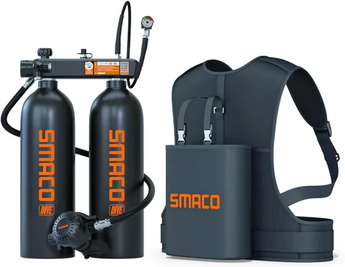 SMACO Mini tanque de buceo de 3.8 L (ensamblado por dos cilindros de 1.9L) Reutilizable Pequeño Twin 1.9L Tanque de Aire Pulmonar Tanque de Buceo