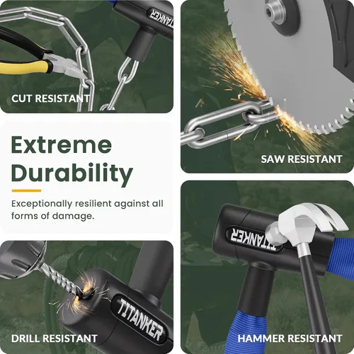 Miniatura 5 de Titanker Cerradura de cadena para bicicleta con llaves, cerradura de cadena de bicicleta antirrobo de seguridad de 3.3 pies, resistente para Cadena