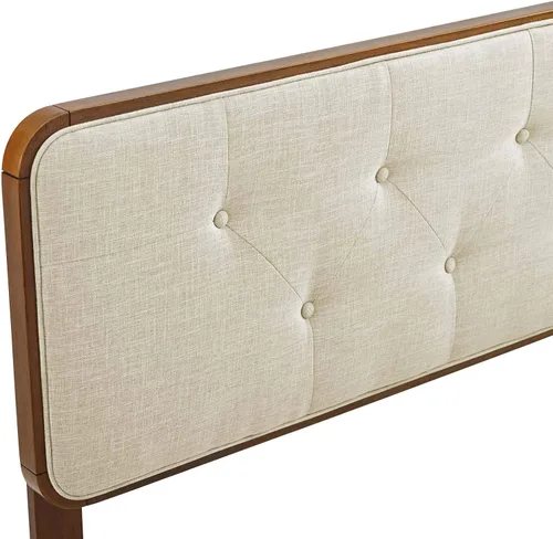 Miniatura 5 de Modway Collins Cabecero tapizado de tela y madera para cama individual en color nogal beige