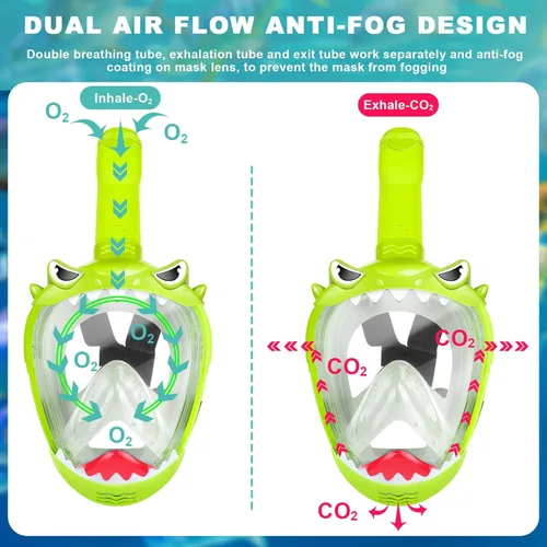 Miniatura 5 de Full Face Snorkel Mask for Kids with 180° Panoramic View, Snorkeling Set Featuring Anti-Leak and Anti-Fog Foldable Dry Top Design for Safe Verde