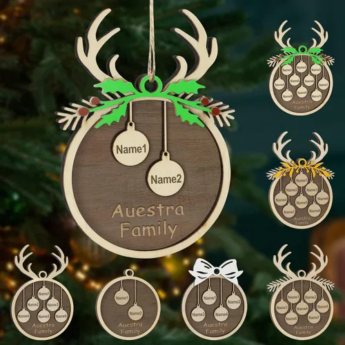Miniatura 40 de Adornos de Navidad personalizados, familia de 1 nombre, adornos de Navidad de madera personalizados, decoración personalizada, decoración de árbol