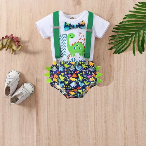 Miniatura 8 de Ropa divertida para el primer cumpleaños para bebé, ropa para bebé, con corbatín, mameluco, pantalones, conjunto de tirantes, trajes de pastel