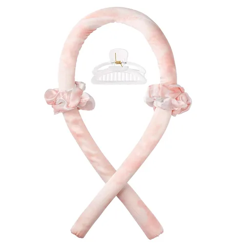 Miniatura 10 de CORATED Diadema de varilla de rizado sin calor, rulos de cinta de seda sin calor para rizos de noche, kit de peinado con pinzas para el pelo y Rosa