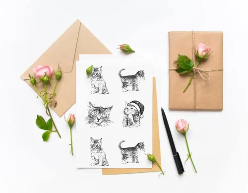 Miniatura 5 de Hying Sellos transparentes de gatos navideños para hacer tarjetas, álbumes de recortes, manualidades, decoraciones de invierno, sellos de fondo
