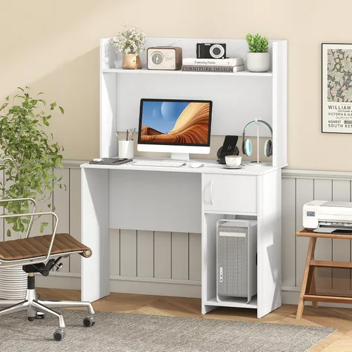 Miniatura 8 de Giantex Escritorio para computadora con gabinete, escritorio de oficina en casa con armario de almacenamiento y estante ajustable, 2 agujeros