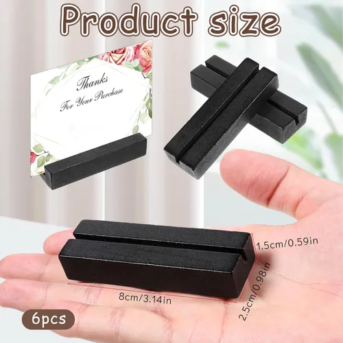 Miniatura 2 de 6 soportes de madera para tarjetas de lugar, color negro, soportes para tarjetas de fotos de madera para bodas, soportes de números de mesa