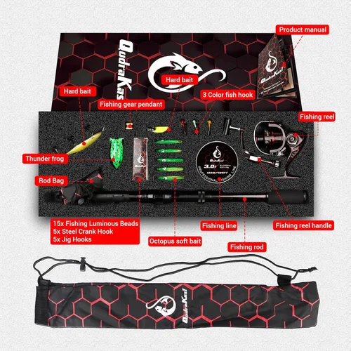 Miniatura 6 de Combos de caña de pescar y carrete, diseño único con pintura X-Warping, caña de pescar telescópica de fibra de carbono con carrete combinado con Rojo