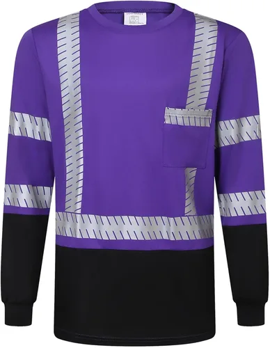 Camisas de seguridad Hi Vis con tiras reflectantes, camisas de construcción de fondo negro para hombres y mujeres Púrpura-1