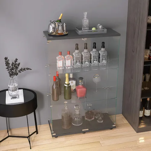 Miniatura 7 de Vitrina de cristal con 3 estantes con 2 puertas, vitrina de cristal transparente para sala de estar, dormitorio, 49.49 x 31.77 x 14.37 pulgadas