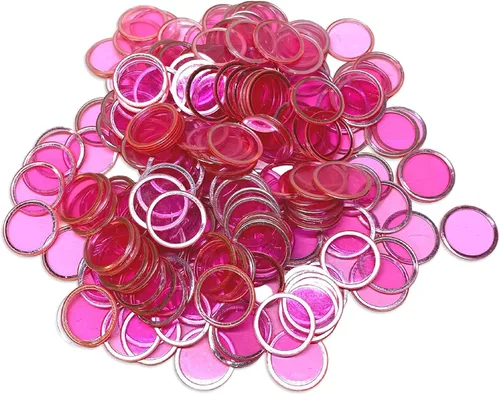 MR CHIPS Chips de bingo magnéticos con anillo de metal de 3/4 pulgadas, 300 piezas mejoradas, color rosa, transparente, disponibles en 7 colores,