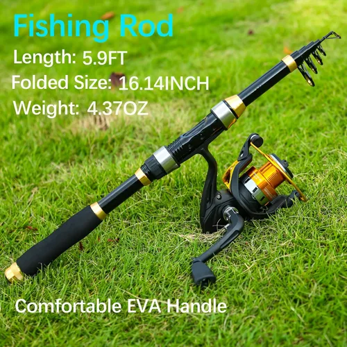 Miniatura 3 de Yoilrey - Combo de caña de pescar y carrete – Kit de iniciación de caña de pescar telescópica de 5.9 pies con carrete giratorio, línea de pesca, ï¼