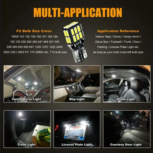 Miniatura 6 de 24-LEDs 360° Lighting T10 194 2825 Bombilla LED blanca 6000K 12V Super brillante 158 160 168 175 W5W 168NA 194NA Reemplazo para vehículo