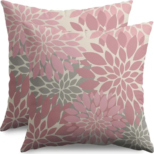 Miniatura 32 de Fundas de Almohada Azul Aguamarina 16X16 Pulgadas Juego de 2, Flores de Dalia Primavera Verano Floral Crema Fundas de Almohada Decorativas