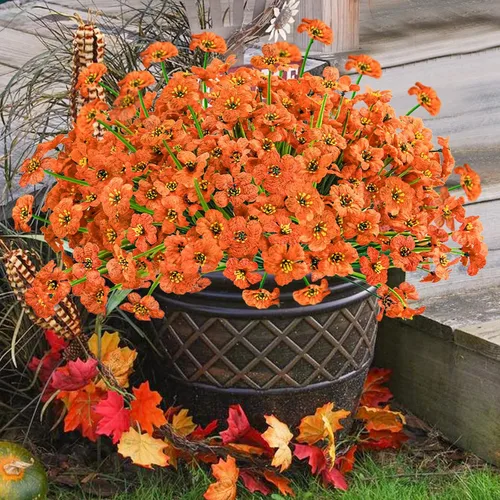 Miniatura 5 de Krissing - 48 paquetes de flores artificiales para exteriores, resistentes a los rayos UV, flores falsas de plástico sintético, plantas para jardín