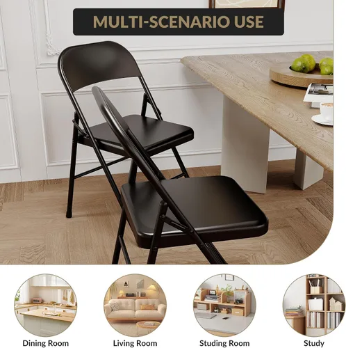 Miniatura 6 de Paquete de 4 sillas plegables con cojín, 350 libras, sillas plegables acolchadas para uso en interiores y exteriores, marco de metal resistente