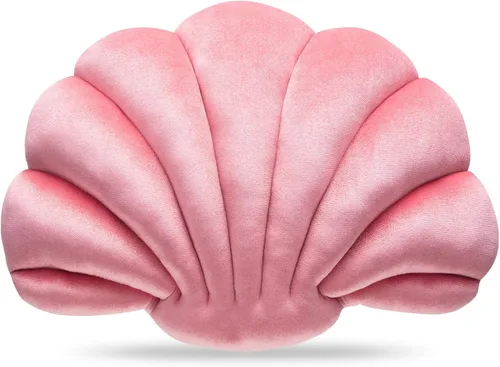 Miniatura 9 de Marsui Almohada decorativa de concha de mar rosa, almohada de 13 pulgadas en forma de concha rosa, regalo 3D inserto para playa, terciopelo suave