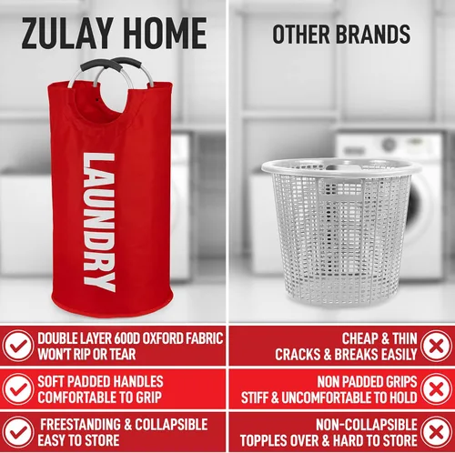 Miniatura 7 de Zulay Home Cesta de lavandería grande y resistente de 82 litros – Bolsa de lavandería acolchada antideslizante con asas – Cestas de lavandería Rojo