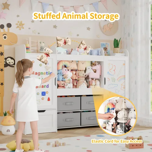 Miniatura 4 de Organizador de almacenamiento de juguetes de 61 pulgadas de ancho, estantería para niños con almacenamiento de animales de peluche de 122 litros, 2