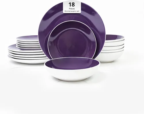 Miniatura 16 de Juego de 6 platos llanos en forma de cupé de gres de 10.5 pulgadas, muy rosa