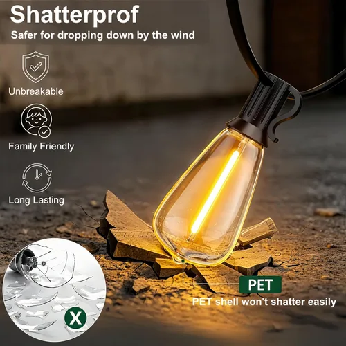 Miniatura 3 de Guirnalda de luces para exteriores de 25 pies, luces impermeables para patio con bombillas Edison ST38 vintage inastillables, luces colgantes