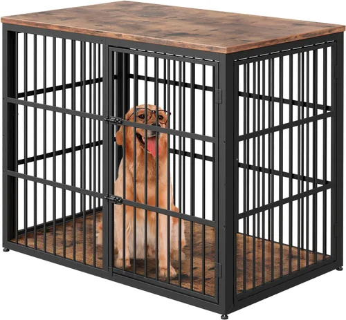 Mueble de jaula para perros XXL de 48" con 3 puertas, jaula de madera combinada para mascotas, perrera resistente de interior para perros medianos a