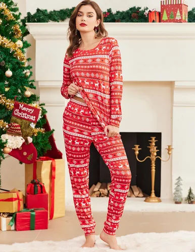 Miniatura 238 de Ekouaer Conjunto de pijama de manga larga para mujer, ropa de dormir suave con cuello redondo y bolsillos