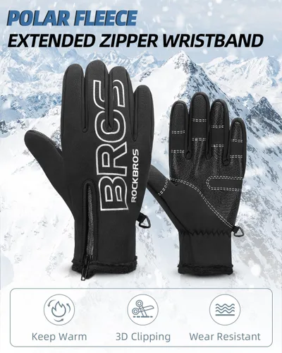 Miniatura 7 de ROCKBROS Guantes de ciclismo de invierno para hombres y mujeres, resistentes al agua, guantes de pantalla táctil, absorbentes de golpes, guantes