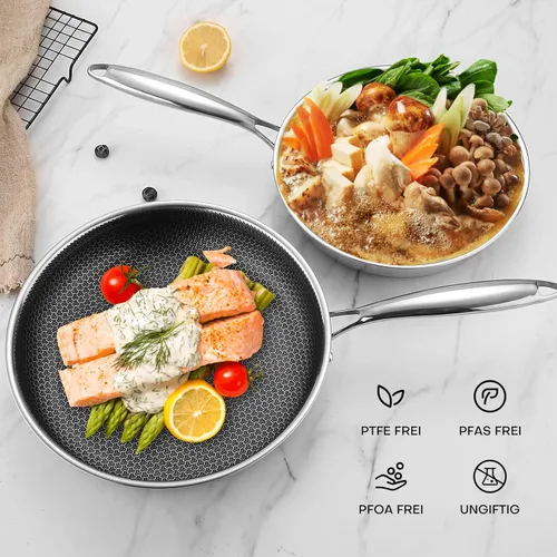 Miniatura 9 de Lazycorner Sartén antiadherente con tapa, sartenes de 20.32 cm de acero inoxidable para cocina, utensilios de cocina no tóxicos, compatibles