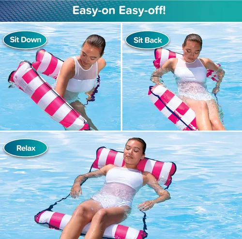 Miniatura 7 de Aqua Original Monterey - Flotador de piscina y hamaca de agua 4 en 1, multiusos, inflable para adultos, material patentado de PVC grueso y Rosa